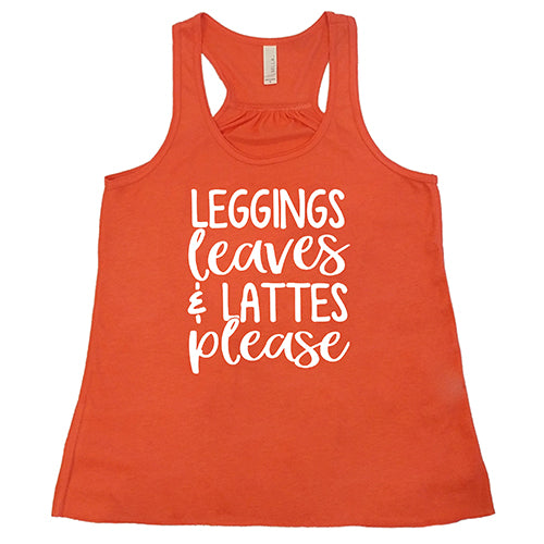 orange leggings, leaves & lattes please racerback shirt