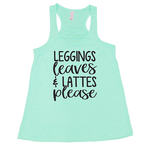 mint leggings, leaves & lattes please racerback shirt