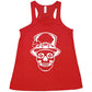 red racerback tank top with a white leprechaun skull graphic
