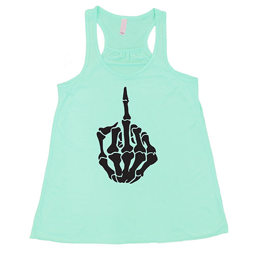 mint tank top that has a skeleton middle finger on the center