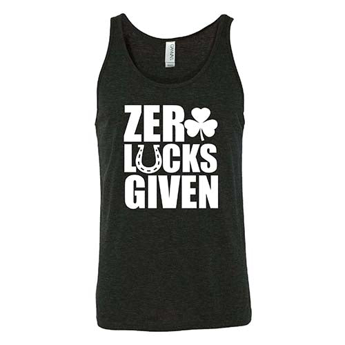 black unisex shirt with the saying "zero lucks given" on it in white