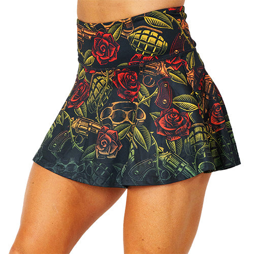 3.75 inch rose and gun patterned skirt