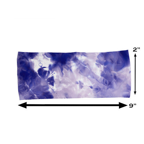 2 inches by 9 inches purple colored tie dye headband
