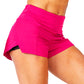 close up of hot pink colored polyester shorts 