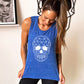 Blue marble muscle tank with a geometric skull graphic