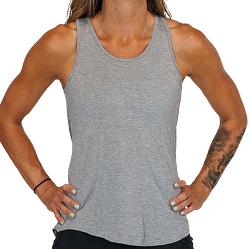 front view of basic grey tie back tank