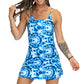 blue and white tie dye patterned dress
