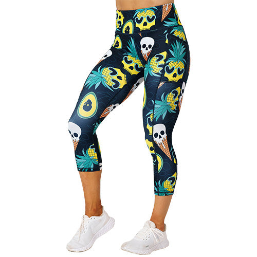 capri length skull pineapple and ice cream cone print leggings