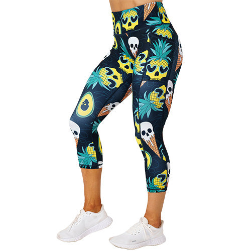 capri length skull pineapple and ice cream cone print leggings