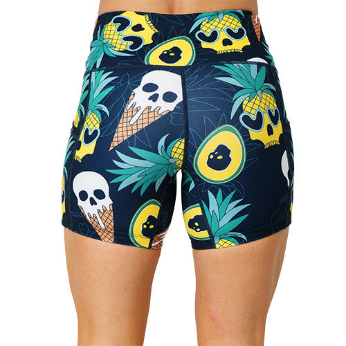 back view of skeleton ice cream cone and pineapple 5 inch shorts
