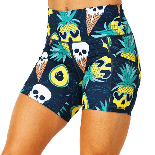 close up of skeleton ice cream cone and pineapple 5 inch shorts 