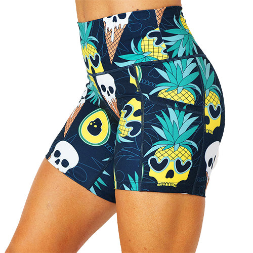 side view of skeleton ice cream cone and pineapple 5 inch shorts