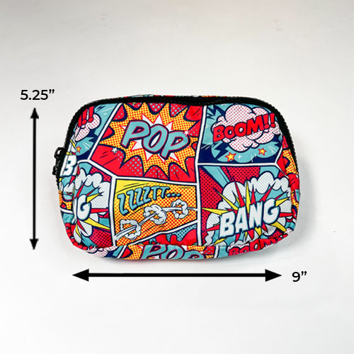 cartoon inspired word bubble belt bag measured 5.25 inches by 9 inches