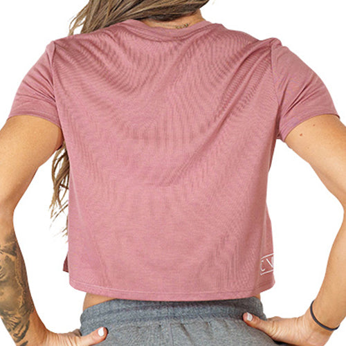back view of solid pink cropped t shirt