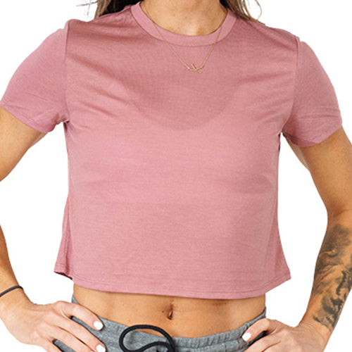front view of solid pink cropped t shirt