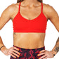 front view of a solid red sports bra