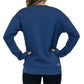 Photo of the back of a model wearing a basic navy crewneck
