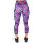 back view of purple, pink and blue paisley pattern leggings