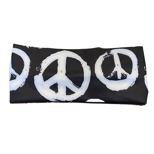 front view of black and white peace sign headband
