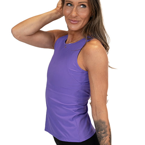 side view of the solid purple tank