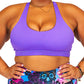 front view of solid purple sports bra 
