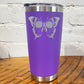 20oz purple tumbler with silver skull butterfly in the center 