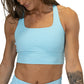 front view of solid light blue longline bra
