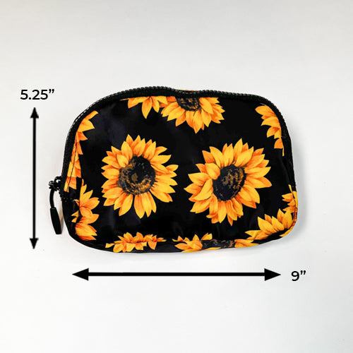sunflower pattern belt bag measured 5.25 inches by 9 inches