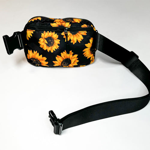 back view of sunflower pattern belt bag