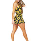 model wearing sunflower print dress