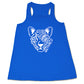 blue tank top with tiger head design saying untamed on it