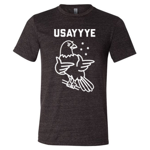 black unisex with saying "usayyye" and an eagle in white