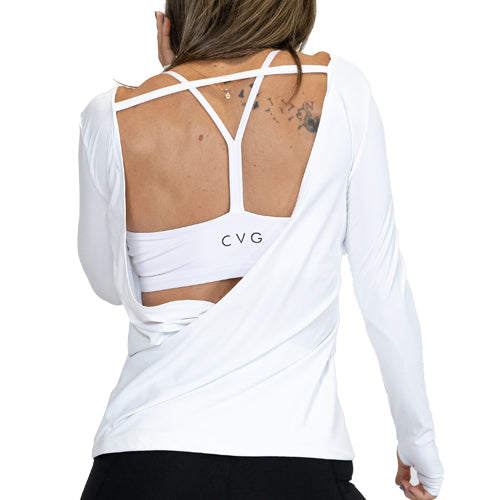back view of white solid long sleeve shirt